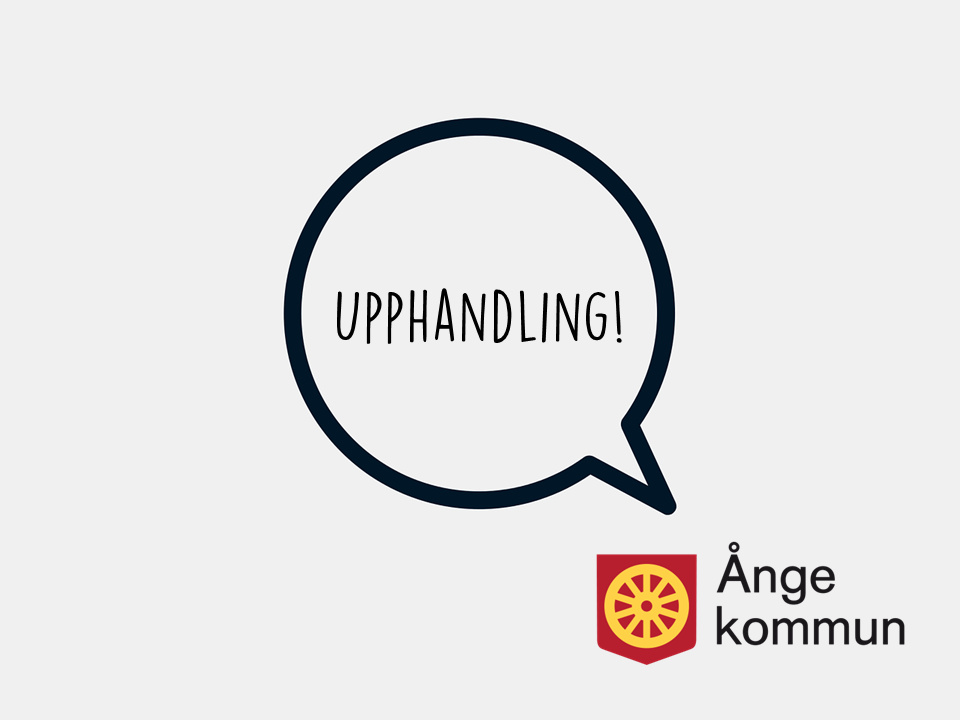Bilden föreställer en pratbubbla från Ånge kommuns logotyp som det står Upphandling! inuti.