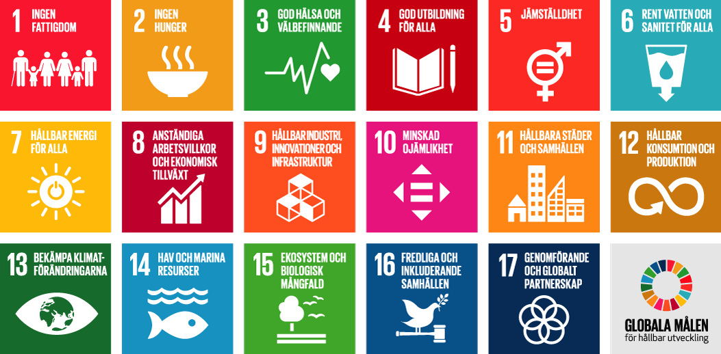 En färgkarta med de 17 hållbarhetsmålen i Agenda 2030.