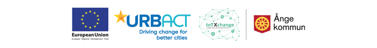 Logotyper för projektet IoTXchange: EU, URBACT, IoTXchange och Ånge kommun.