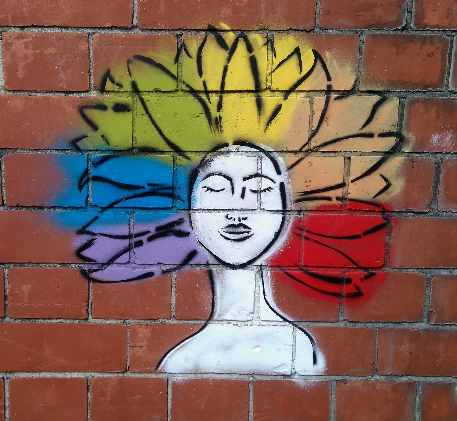 graffiti av en person med olika färger som skickas ut via håret
